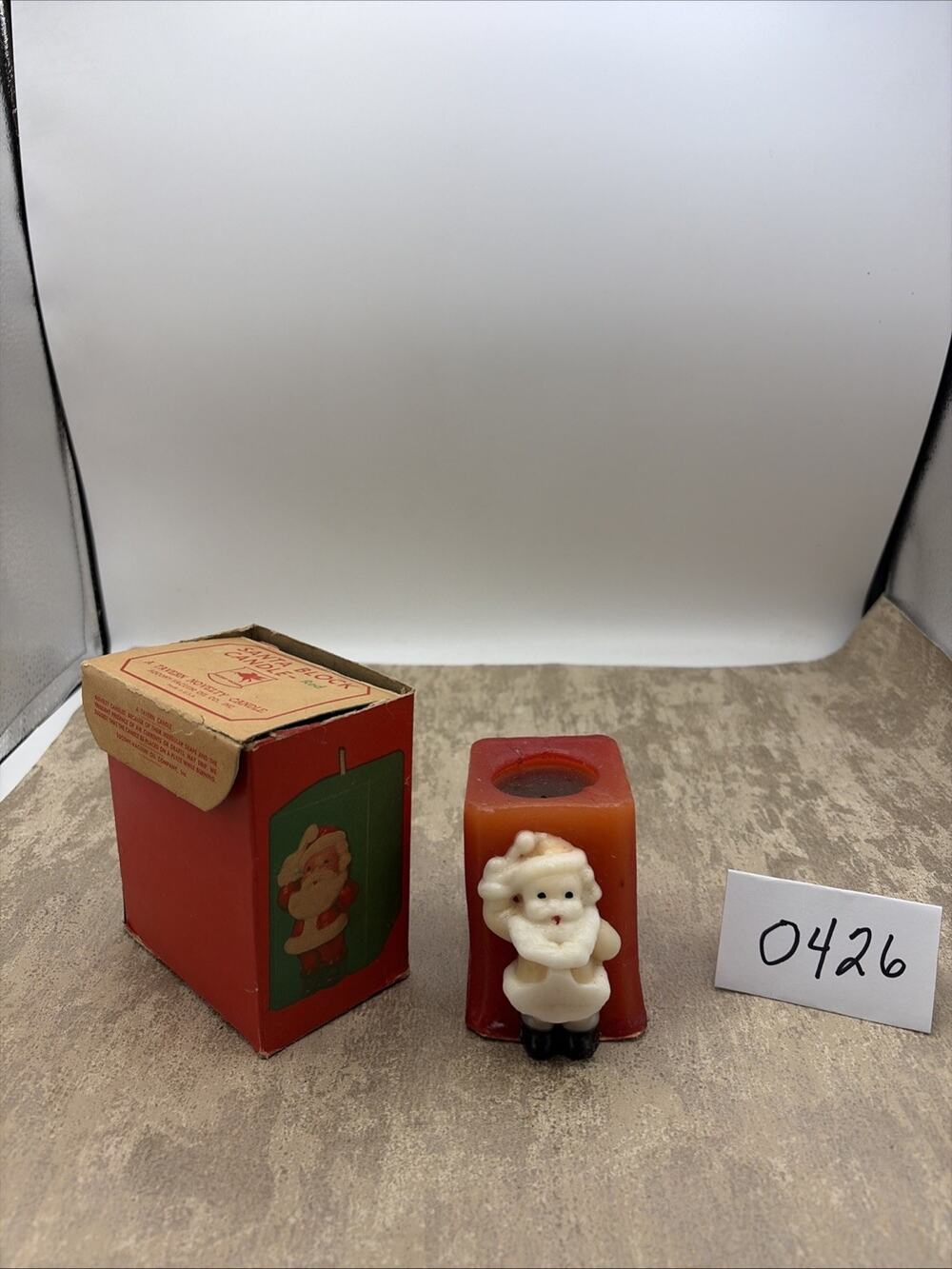 Rare Tavern Santa Block Candle In Original Box. Socony Vacuum Oil Co. 3” Tall